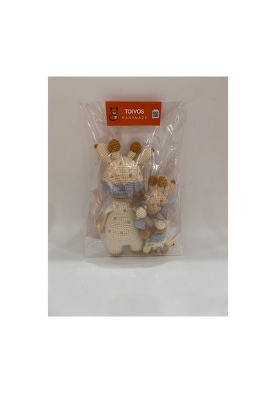 El Örgüsü Zürafa Set Amigurumi + Çıngıraklı Diş Kaşıyıcı + Emzik Zinciri Mavi