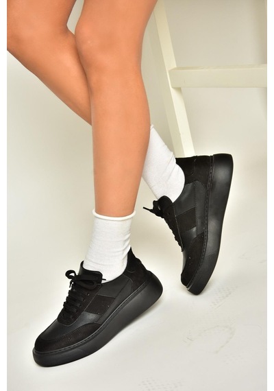Fox Shoes P274048809 Siyah Kadın Spor Ayakkabı Sneakers Siyah-suni Deri Siyah