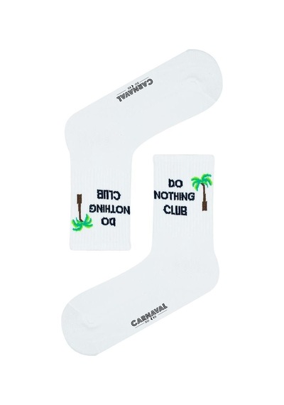Carnaval Socks Do Nothing Club Yazılı Desenli Renkli Spor Çorap Beyaz