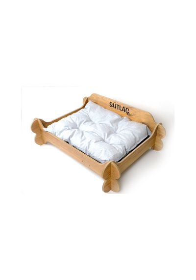 Ahşap Kedi & Köpek Yatağı - Minderli - Özel İsim Baskılı - Mdf - 61cm 47cm