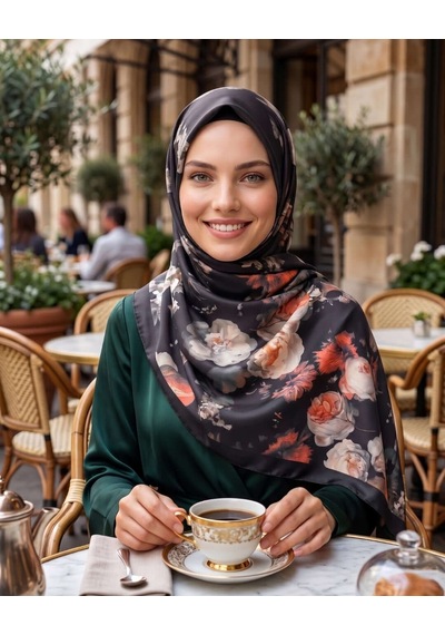 Moda Nuda Desenli Pamuk Soft Şal Siyah Bordo Cesur Serisi - Mira İpek Siyah - Bordo