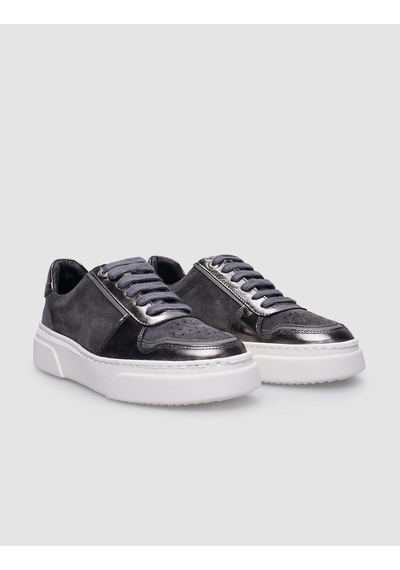 %100 Hakiki Deri Gri Bağcıklı Kadın Sneaker Gri