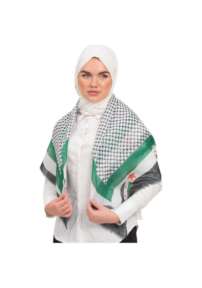 Zaytoon Suriye Bayrak Çerçeveli Eşarp Kefiye Renkli Kareli Kadın Eşarp S100028 Çok Renkli