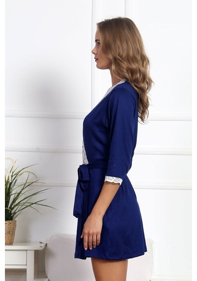 Vienetta Kadın Indigo Dantelli 7/8 Kol Polyester Sabahlık 4209