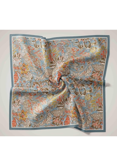 Silk Home Olinda İpek Eşarp 47002-39 Kahve Bej, Bebe Mavi, Hardal, Mercan, Yağ Yeşili