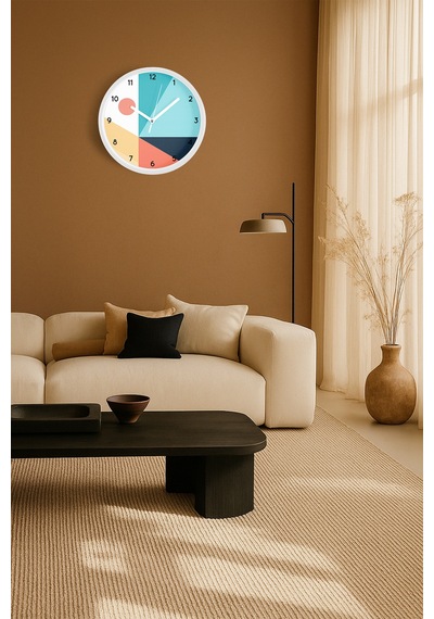 Soyut - Geometrik Temalı Modern Duvar Saati - 25cm - Önü Camlı Beyaz Kasa - Sessiz Mekanizma-jh0400 Beyaz