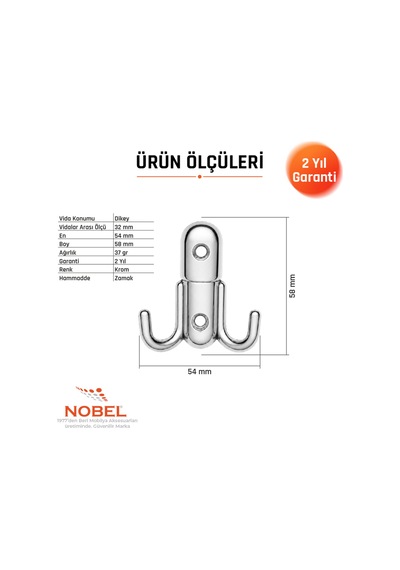 Roket Askı, Metal Vestiyer Askısı, 37 Gr, Dolap Ve Duvar Askılığı, Krom Vidalı