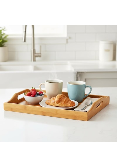 Bambu Dikdörtgen Sunum Tepsi 33x22x5 Cm, Sofra Tepsisi, Çay Tesisi, Bambu Daire Tepsi, Naturel