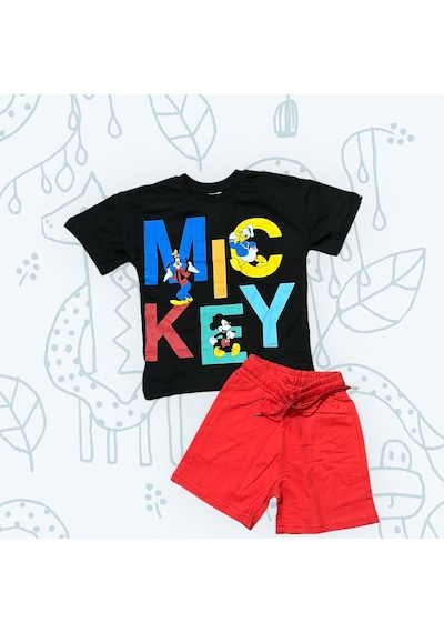 Lolliboomkids Yeni Sezon Sevilen Çizgi Karakterler Mickey Baskılı T-shirt Şort 2'li Alt Üst Takım Kırmızı