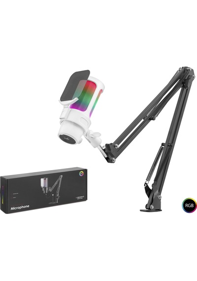 Hadron M835w Gaming Rgb Mikrofon Seti Ayarlı Masa Kolu Type-c 192khz 24bit - Beyaz