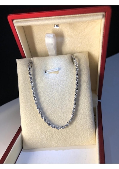 2.5mm Burgu Halat Beyaz Renk Çelik Kolye Işıklı Kutuda Sevgiliye Eşe Babaya Hediye Kolye