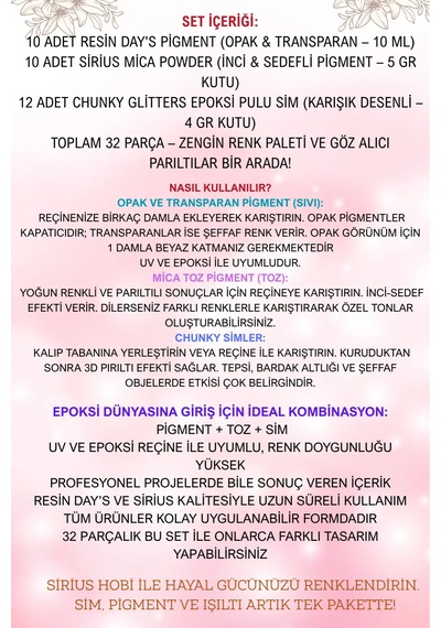 Epoksi Reçine Başlangıç Seti 32 Parça Renkli Pigment+mica Toz + Sim Pul Seti Uv Ve Epoksi Uyumlu