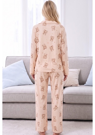 Siyah İnci Desenli Termal Kumaşlı Ultra Soft Yumuşak Düğmeli Örme Pijama Takımı 26226813 Krem Siyah İnci Desenli Termal Kumaşlı Ultra Soft Yumuşak Düğmeli Örme Pijama Takımı 26226813 Krem