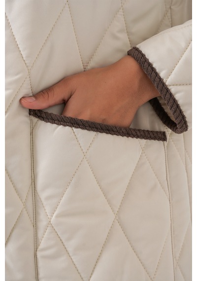 Bigdart Kadın Kapitone Oversize Mont 5226 - Ekru Kahve Çok Renkli