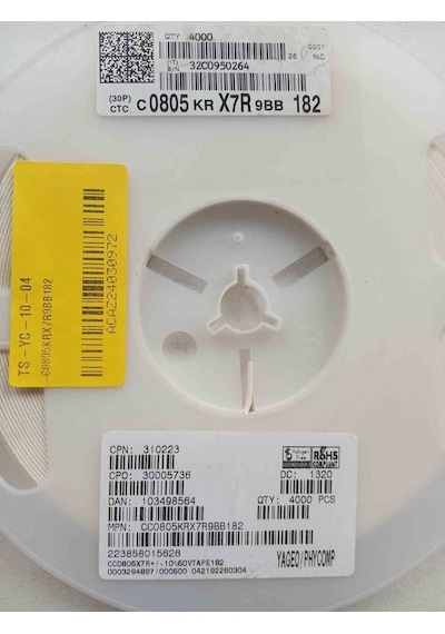 C0805krx7r9bb182 0.1uf 50v X7r 0805 10% 250 Adet