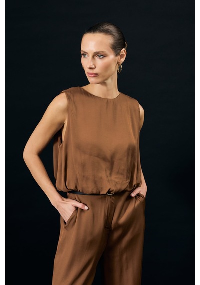 Sateen Colin Bluz - Kahve-137312