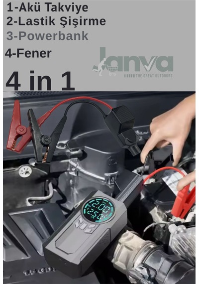 4 In 1 Çok Işlevli 150 Psı 7.4 V 8000 Mah Powerbank Özellikli Hava Oto Kompresörü