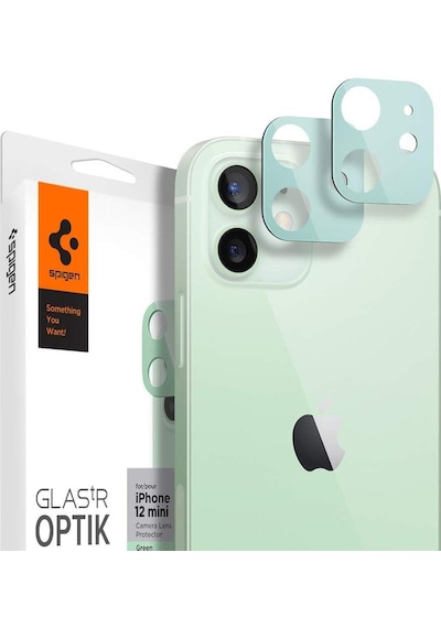 Spigen Apple Uyumlu iPhone 12 Mini İle Kamera Lens Cam Ekran Koruyucu Glas.tr Optik 2 Adet Green Yeşil
