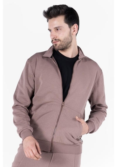 Owl 9150 Diagonel Fermuarlı Sweatshirt Vizon