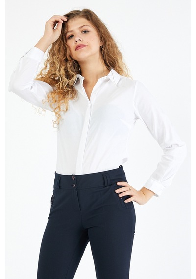 Pera Moda Kadın Basic Gizli Düğme Gömlek Beyaz