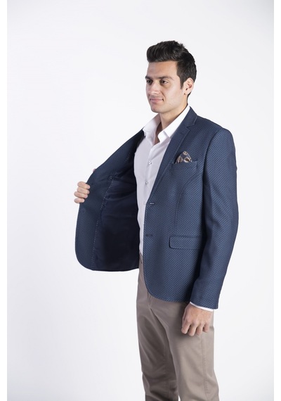 Sposo G-207 Dar Kalıp Desenli İndigo Erkek Blazer Ceket İndigo
