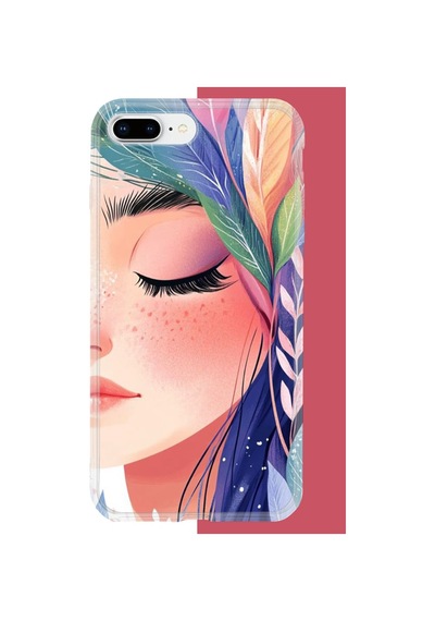 İphone 7 Plus-8 Plus Uyumlu Renkli Yaprak Saçlı Kız.jpeg Uv Baskılı Silikon Kılıf
