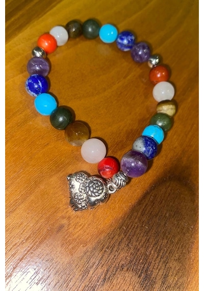 Çin Takvimi Burçları Çharm 7 Çakra Doğal Taş Bileklik Hand Made El İşi Feng Shui Ejderha Yılı Koruyucu Hayvan Keçi Goat Objeli Çok Renkli