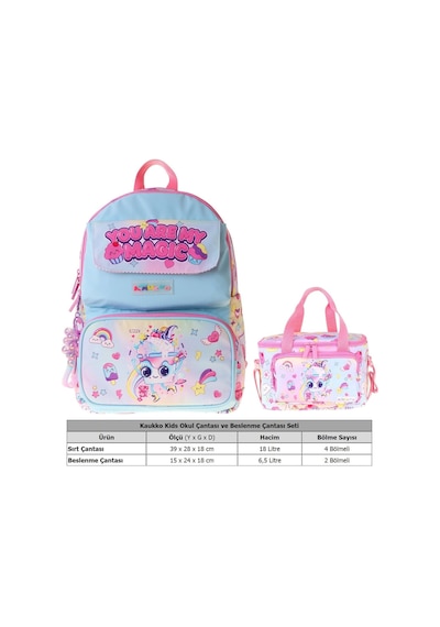 Kaukko Kids Magic Kız Çocuk Pembe İlkokul Sırt Çantası Ve Beslenme Çanta Seti - Setkk-l5283b Çok Renkli