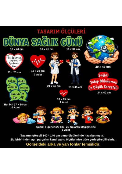 Dünya Sağlık Günü Okul Panosu Figür Seti Hazır Kesim Sınıf Süsü 7