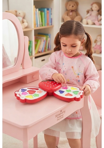 Çilek Şekilli 2 Katlı Çocuk Makyaj Ve Güzellik 12 Cm Boyutunda Eğlenceli Güzellik Oyuncak Seti