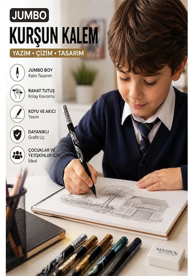 Jumbo Kurşun Kalem 4 Adet Silka 1515 Ejderha Jumbo Kalın Kalem Hb Kolay Tutuş Dereceli Kalem Kurşun Kalem Siyah
