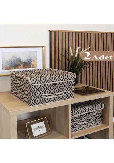 2 Adet Bohe Çok Amaçlı Kapaklı Kutu Raf Düzenleyici 30x30x23