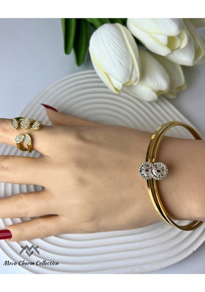 Sonsuzluk Figürlü Zirkon Baget Taşlı Çelik Ajda Charmı / Kolye Ucu Gold