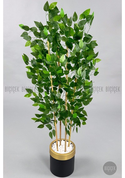 Yapay Benjamin Ağacı 140cm Siyah Gold Metal Saksıda Siyah-gold