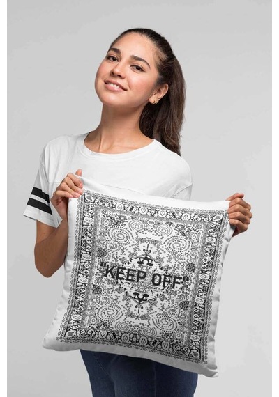 Beyaz Keep Off Çift Taraflı Yastık Kırlent Kılıfı Krl455n11