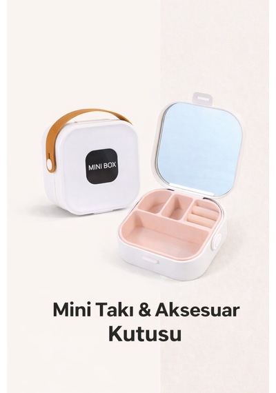 Premium Mini Takı Kutusu Aynalı Seyahat Boy Bölmeli Mücevher Organizer - Beyaz 1 Sıra Beyaz