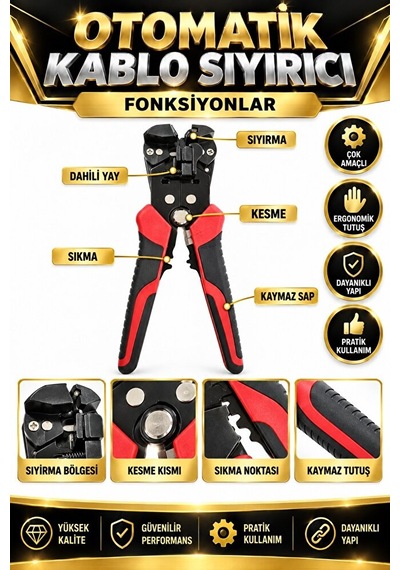 Otomatik Kablo Sıyırma Pensesi 150 Mm Elektrikçi Kablo Soyma Alet