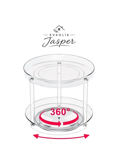Jasper 360 Derece Döner 2 Katlı Takı Makyaj-mutfak Organizeri Çok Amaçlı Düzenleyici Kozmetik Organi Şeffaf