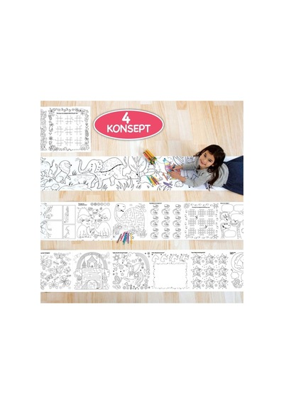 Çöz, Çiz, Boya, Kes Dev Boyama Kağıdı 4 Konsept Boyama Rulosu Büyük Boy Toplam 10 Metre - 906540475