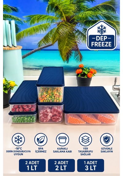 Derin Dondurucu Saklama Kabı - 18 Dereceye Uygun 6 Adet Lacivert - 901093019 Lacivert