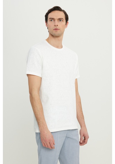 Altınyıldız Classıcs Erkek Ekru Pamuklu Slim Fit Bisiklet Yaka Jakarlı Esnek Tişört