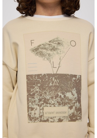 Panço Erkek Çocuk Baskılı Bej Sweatshirt Krem