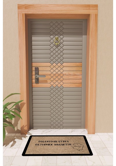 Rugmood Modern Dijtal Baskı Siyah Çerçeveli Stres Yasaktır Kapı Önü Paspası Çok Renkli