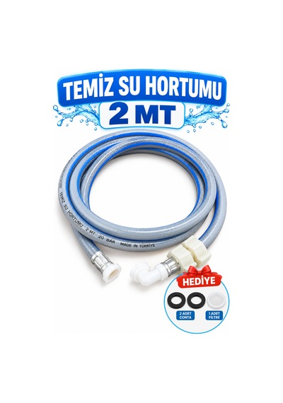 Temiz Su Hortumu 2 Metre Çamaşır Ve Bulaşık Makinesi Sıcak Soğuk Su Bağlantı Hortumu