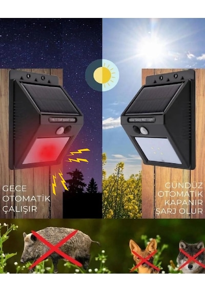 Hayvan Kovucu Işıklı Sesli Güneş Enerjili Sensörlü Gece Gündüz Modlu