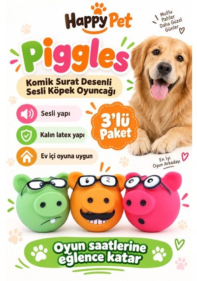Happy Pet Piggles Komik Surat Desenli Sesli Köpek Oyuncağı 3'lü Paket