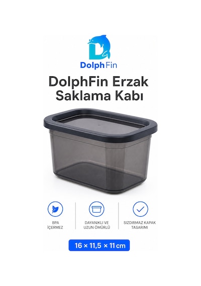 Dikdörtgen Erzak Saklama Kabı 1350 Ml Siyah 16 11,5 11 Cm