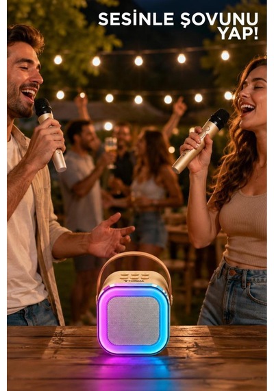 Bluetooth Hoparlör Rgb Işıklı Kablosuz Karaoke Ses Sistemi Çift Mikrofonlu Parti Speaker D94
