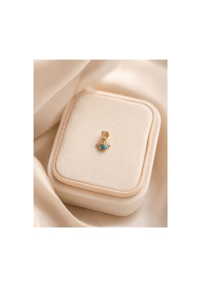 14 Ayar Altın Göz Figürlü Mavi Taşlı Minimal Kolye Ucu 8x5,5 Mm