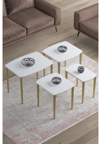 Canisa Concept Anka Serisi Mdf 1.sınıf 4lü Zigon Sehpa Takımı Beyaz / Gold Beyaz - Altın